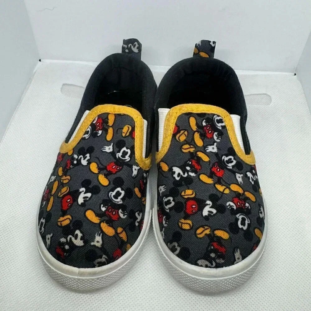 Disney Mickey Mouse Slip On Shoes Black Gray Yellow Toddler Size 5/6